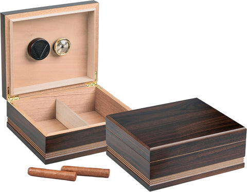 Duke Routered Walnut Finish Cigar Humidor – Holds 25–50 Cigars
