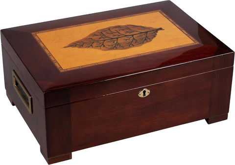 Stetson 150 Ct. High Gloss Humidor with Tray & Tobacco Leaf Inlay