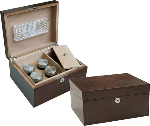 Stash Cachet Mahogany Humidor with 4 Glass Jars & Storage Compartment
