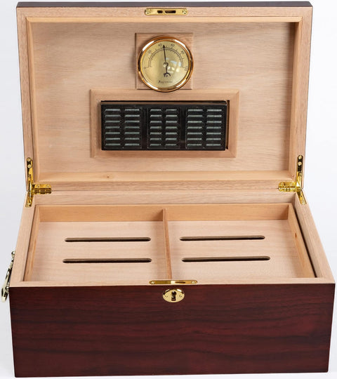 Monte Carlo 120 Count Cherry Cigar Humidor with Tray, Lock & Handles