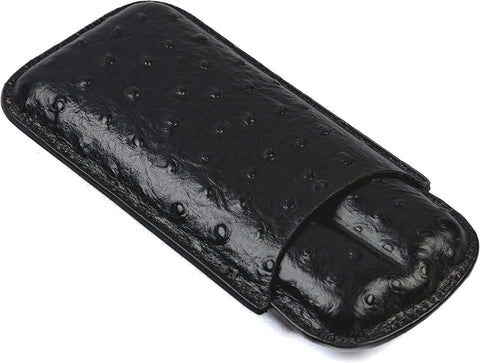 2-Cigar PVC Leather Travel Case – Ostrich Style Pattern in Black