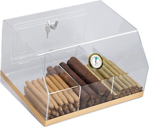 75 Ct. Acrylic Display Humidor – 3-Bin Countertop Cigar Display with Built-In Hygrometer