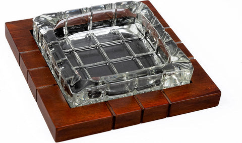 Prestige Import Group Wood & Crystal Cross-Hatched Ashtray