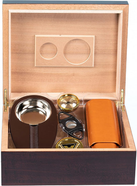 Diplomat Cherry Finish Cigar Humidor Gift Set – 25 to 50 Capacity