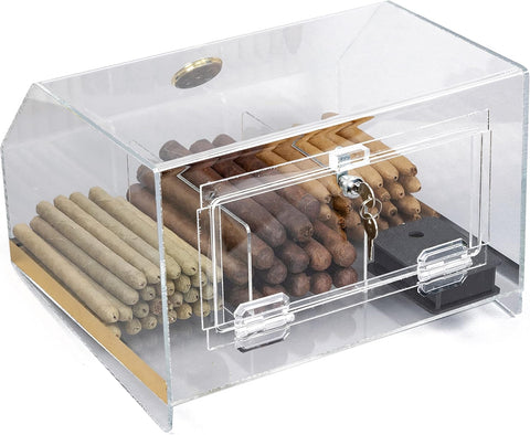 75 Ct. Acrylic Display Humidor – 3-Bin Countertop Cigar Display with Built-In Hygrometer