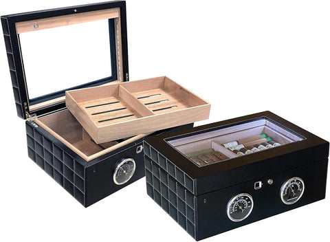 Lemans GT 120 Ct. Cigar Humidor with Biometric Lock & LED Lighting – Black