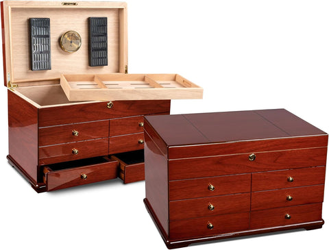 Landmark 300 Ct. Chest Style Cigar Humidor – High Gloss Cherry Finish