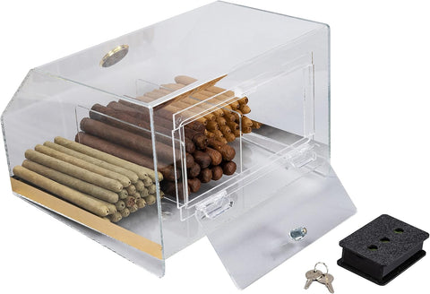 75 Ct. Acrylic Display Humidor – 3-Bin Countertop Cigar Display with Built-In Hygrometer