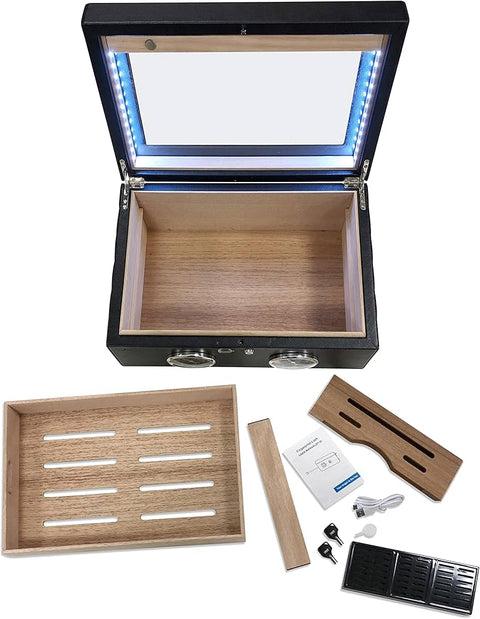 Lemans GT 120 Ct. Cigar Humidor with Biometric Lock & LED Lighting – Black