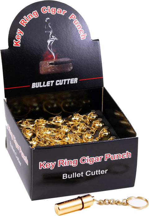 Keyring Bullet Cigar Punch Cutter Display Box - 25 Pieces Gold