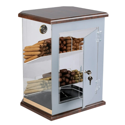 Franklin Wood & Acrylic Display Cigar Humidor with 6 Bins & Hygrometer – Rich Solid Wood Top & Base, 150 Cigar Capacity