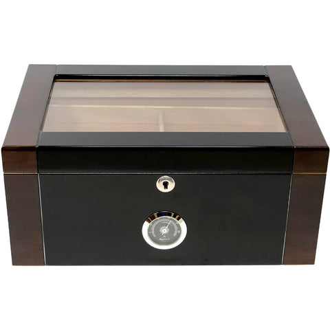 Berkeley II Two-Tone Glass Top Cigar Humidor – 100 Count – Mahogany & Black Lacquer Finish