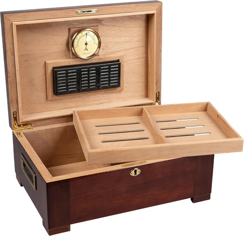 Stetson 150 Ct. High Gloss Humidor with Tray & Tobacco Leaf Inlay