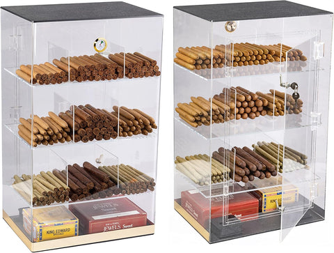 Acrylic Humidor Counter Display – Holds Up to 250 Cigars with Built-In Hygrometer