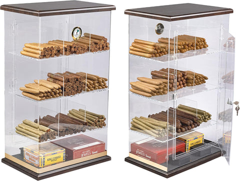 250 Ct. Acrylic & Wood Display Humidor – 9-Bin Retail Counter Humidor with Hygrometer