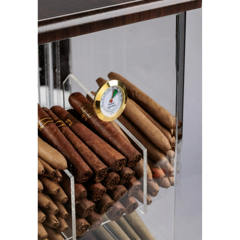 Franklin Wood & Acrylic Display Cigar Humidor with 6 Bins & Hygrometer – Rich Solid Wood Top & Base, 150 Cigar Capacity