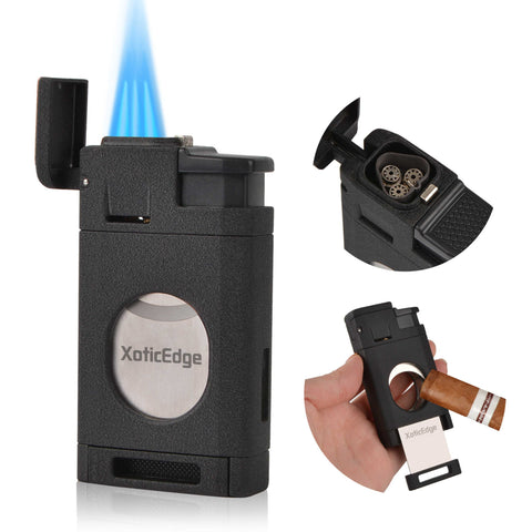High-Line Triple Torch Lighter with Built-In Dual Guillotine Cutter Black