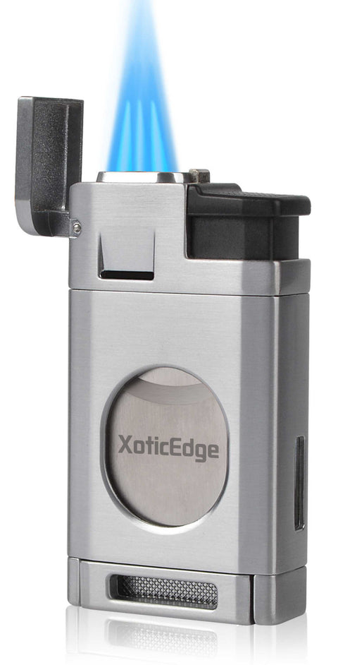 Aurora Triple Torch Lighter with Built-In Guillotine Cutter – Gray Finish