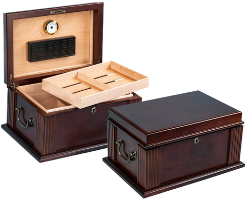 Caesar 50 Count Antique Finish Cigar Humidor – Distressed Walnut & Ash Burl Parquet Top
