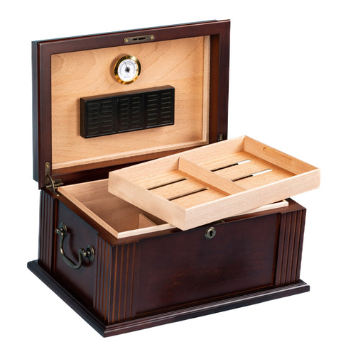 Caesar 50 Count Antique Finish Cigar Humidor – Distressed Walnut & Ash Burl Parquet Top