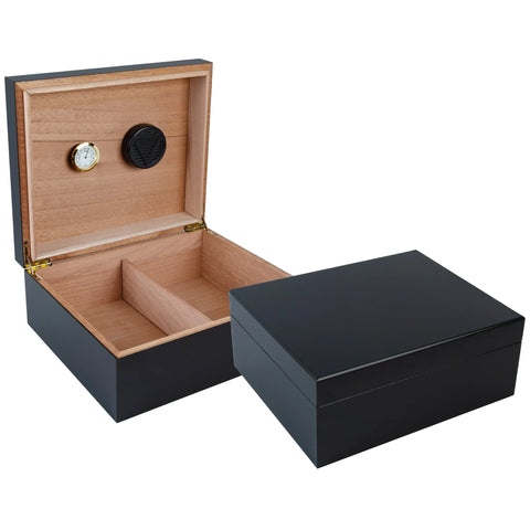Chalet Black Desktop Cigar Humidor – Premium Cedar Lined, Holds 25–50 Cigars