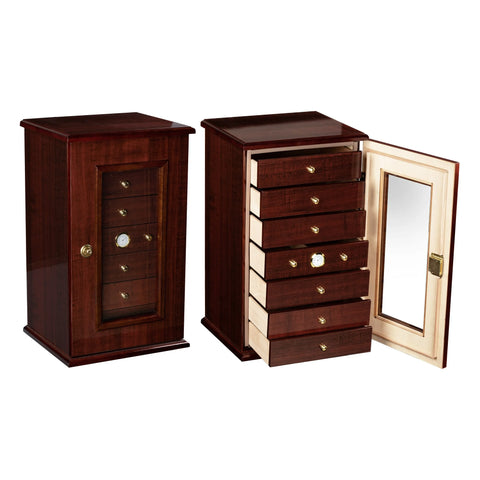 Charleston 7-Drawer Swing Door Cigar Humidor – Gloss Cherry – 210 Cigar Capacity