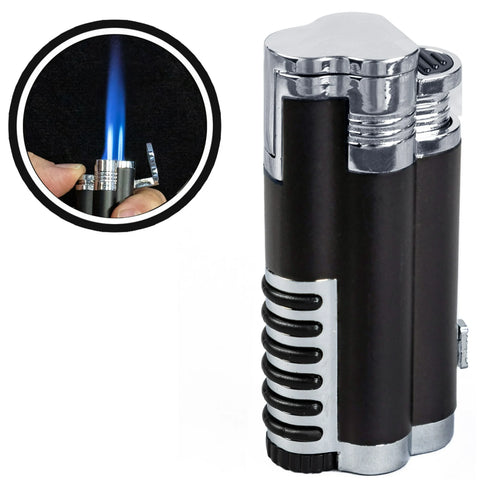 Cyclone Triple Flame Torch Lighter with Retractable Bullet Cutter – Black & Chrome
