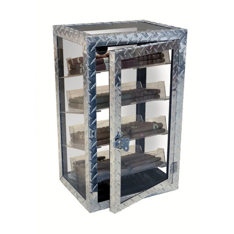 Diamond Plate Glass Countertop Display Humidor – 250 Cigar Capacity | Polished Metal & Glass Finish