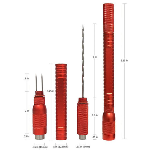 4-in-1 Cigar Draw Tool with 2 Built-in Punch Cutters, Nubber, & Notch Bladed Needle Red