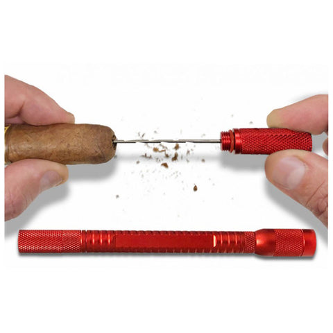 4-in-1 Cigar Draw Tool with 2 Built-in Punch Cutters, Nubber, & Notch Bladed Needle Red