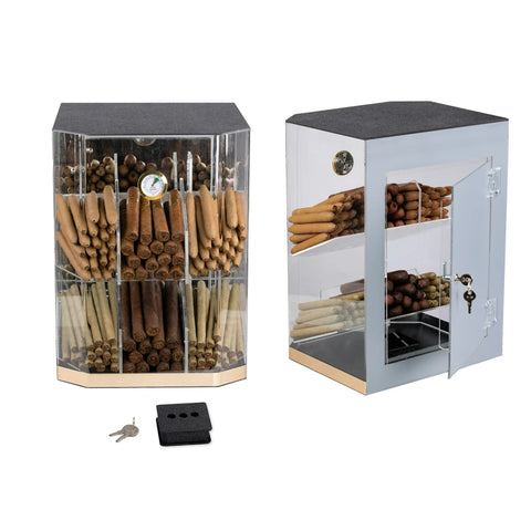 Franklin Acrylic Display Cigar Humidor with 6 Bins & Built-In Hygrometer – Holds Up to 150 Cigars