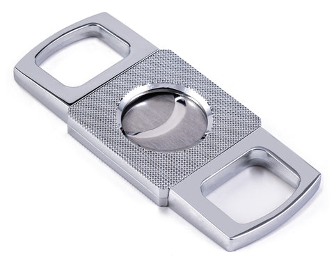 Etched Body Guillotine Cigar Cutter – Sleek Silver Finish – Cuts Up to 64 Ring Gauge