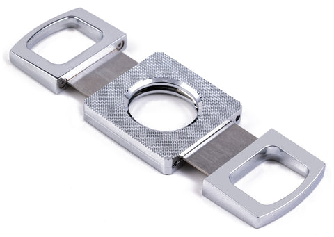 Etched Body Guillotine Cigar Cutter – Sleek Silver Finish – Cuts Up to 64 Ring Gauge