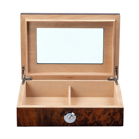 Addison Cigar Humidor – 40 Count Capacity – Walnut Burl Gloss Finish with Arc Top & Beveled Glass