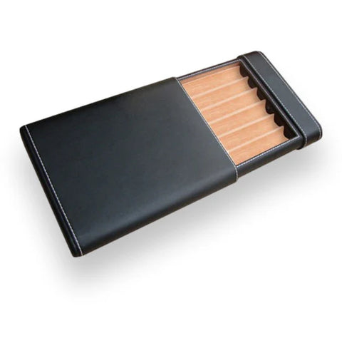6-Cigar Leather Humidor Case with Slide-Out Cigar Bed & Humidifier