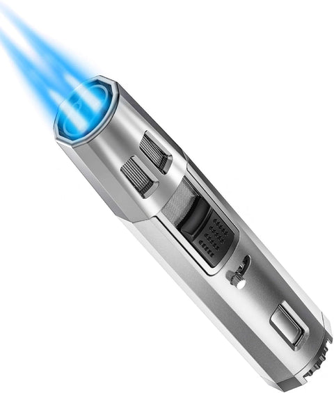 Spear-Style Torch Lighter – Silver Finish with Adjustable Flame Height