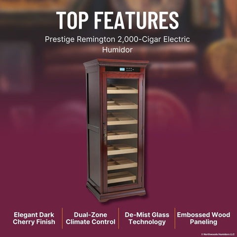 Prestige Remington 2,000-Cigar Electric Humidor – Dark Cherry Finish
