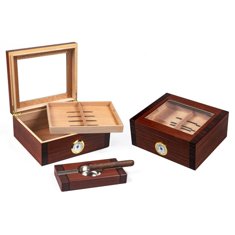 Sovereign 50 Count Two-Tone Humidor & Matching Ashtray Set – Cherry & Rosewood Finish