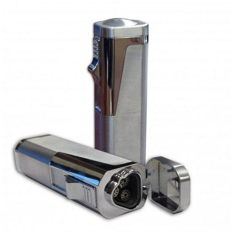 Typhoon Triple Flame Torch Lighter with Retractable Bullet Cutter – Silver