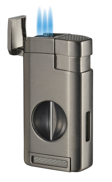 High-Line Triple Torch Lighter with Recessed V-Cut Cutter – Gun Metal Finish