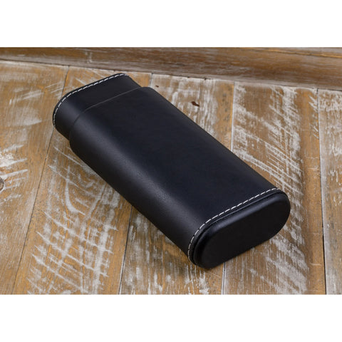 Luxury 3-Cigar Folding Leather Travel Case with Cutter – Black