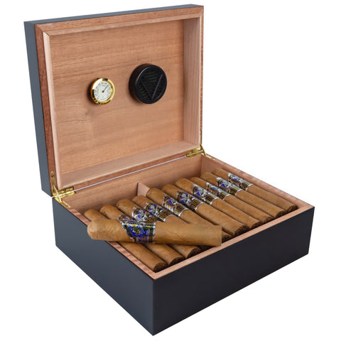 Chalet Black Desktop Cigar Humidor – Premium Cedar Lined, Holds 25–50 Cigars