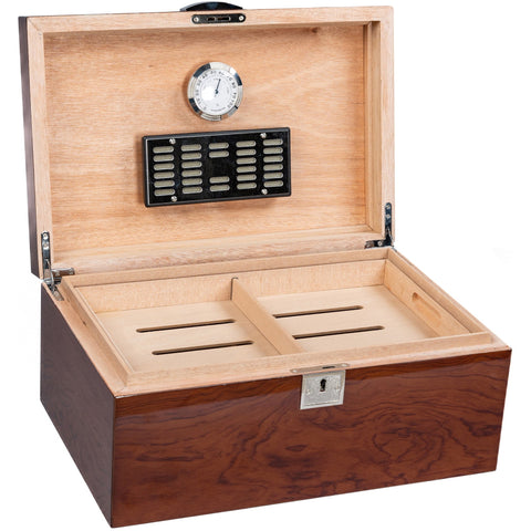 Princeton Bubinga 130 Ct. High Gloss Cigar Humidor with Magnetic Hygrometer & Humidifier