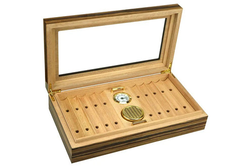 Braydon Glass Top Cigar Humidor – 25-35 Count, African Obeche Techwood Finish