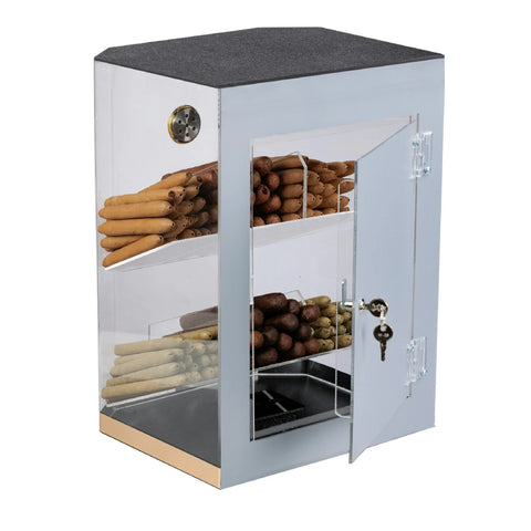 Franklin Acrylic Display Cigar Humidor with 6 Bins & Built-In Hygrometer – Holds Up to 150 Cigars