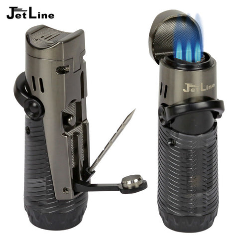 Triple Flame Torch Lighter Display with Draw Tool & Punch Cutter – Box of 16 (Assorted Colors)