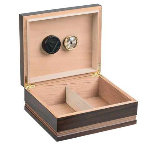 Duke Routered Walnut Finish Cigar Humidor – Holds 25–50 Cigars