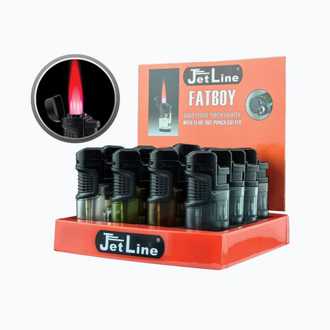 Quad Flame Wide Body Torch Lighter Display with Punch Cutter Box of 16 (Assorted Colors)