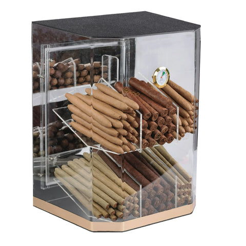 Franklin Acrylic Display Cigar Humidor with 6 Bins & Built-In Hygrometer – Holds Up to 150 Cigars