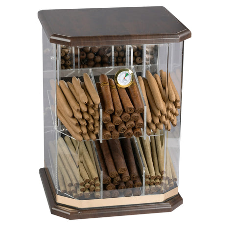 Franklin Wood & Acrylic Display Cigar Humidor with 6 Bins & Hygrometer – Rich Solid Wood Top & Base, 150 Cigar Capacity